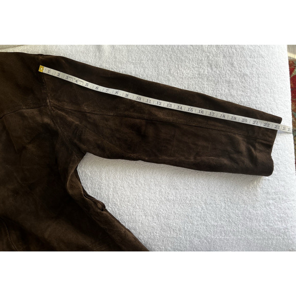 VTG Suede Leather Jacket Chocolate Brown Boho Chic timeless Classic belt Size XL - Picture 9 of 10
